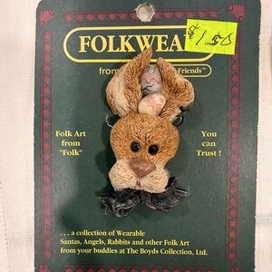 Boyds Bears Folk Art Rabbit Brooch - Brown and Black